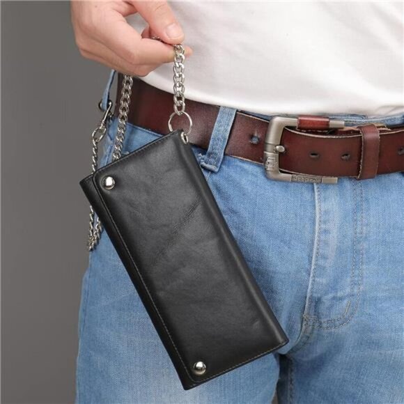 Genuine Leather Trifold Wallet with Chain, Biker Trucker wallet - Picture 6 of 8
